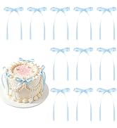 30 Pack Bow Cake Toppers Light Blue Ribbons Bows for Cake Coquette Themed Bow Cupcake Toppers Bab...