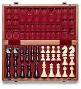 A&A Premium Folding Chess Board Game Set, 15" Wooden Chess Board & 3" King Height Staunton Chess ...