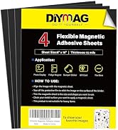 DIYMAG 4Pack Magnetic Adhesive Sheets Photo Mat, Flexible Magnetic Sheets with Adhesives Backing,...