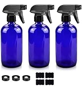 Worldgsb Glass Spray Bottles, 16oz Blue Glass Spray Bottles with Labels & Adjustable Nozzle, Reus...