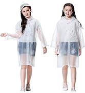 Rain Ponchos for Kids, Reusable Raincoats for Boys Girls, 2 Packs Clear Emergency Rain Jacket wit...