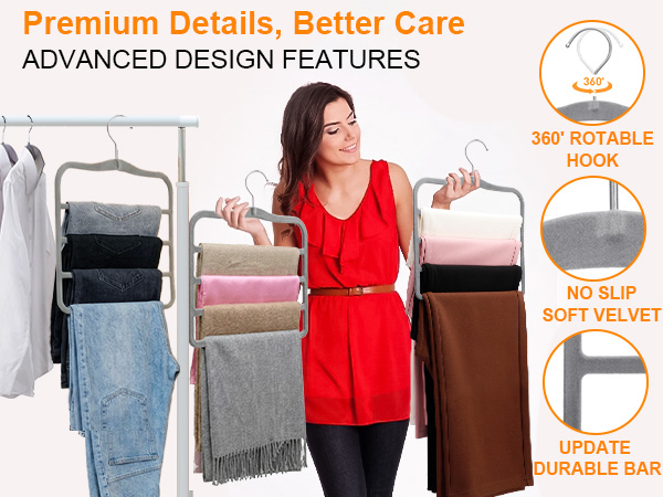 Heavy duty velvet non slip pants hangers holding 10 lbs of jeans without sagging