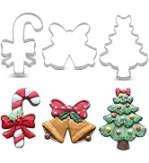 LILIAO Christmas Cute Cookie Cutter Set - 3 Piece - Candy Cane with Bow, Christmas Tree with Bow ...