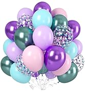 Paready Mermaid Balloons Set, 60Pcs Metallic Green Purple Balloons, 12Inch Pink Purple Balloon Pu...