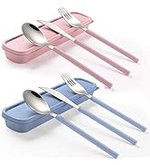 Portable Home Utensils Reusable Flatware Set with Case, Stainless Steel Metal Travel Cutlery Lunc...