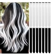 LADYAMZ Colored Hair Extensions 14 PCS, 22 In Black and White Clip in Hair Extensions Christmas P...