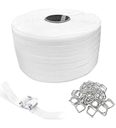 3/4" x 330' Woven Cord Strapping Roll with 50 Pack Metal Wire Buckles, Heavy Duty Poly Packaging ...