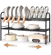 HULISEN Pots and Pans Organizer Under Cabinet, Expandable 2-Tier Pots and Pans Lid Storage Rack H...