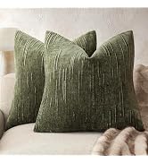 Foindtower Pack of 2 Slubby Textured Chenille Throw Decorative Pillow Covers Square Accent Solid ...