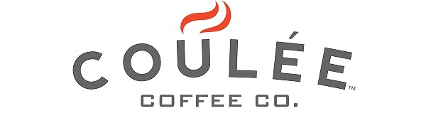 Coulée Coffee Co Logo-Gray Lettering with Red & steam graphic over letter U, also a coffee cup.
