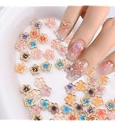 100Pcs Flower Nail Art Charms Gold Edge Resin Flower Nails Art Rhinestones Cute Summer Floral Man...
