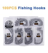 UCEC Fishing Hooks, 100pcs/box Offset Wide Gap 2X Strong Worm Hooks Senko Bait Jig Fish Hooks for...