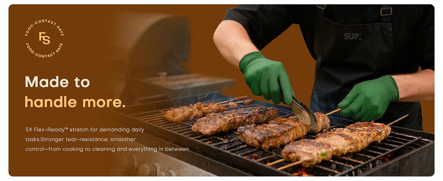 5X Flex-ReadY stretch for daily tasks tear-resistance smoother control cooking to cleaning