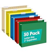 HERKKA Extra Capacity Hanging File Folders, 30 Pack Reinforced Letter Size Hanging Folders with H...