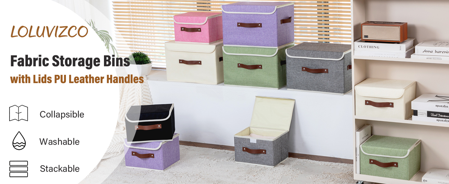LOLUVIZCO Fabric Storage Bins with Lids