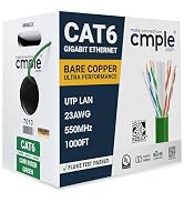 Cmple - Cat 6 Cable 1000ft, 23 AWG Bare Copper Wire CMR Riser Cat6 Ethernet Cable, (UTP) Unshield...