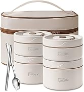 QQKO Portable Insulated Food Lunch Container Set with Thermal Lunch Box, 3 Separate Stackable Lun...