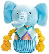 glozaic Plush Elephant Toy with chew Rope and Squeaker — Interactive Squeaky Toy Suitable for Lar...
