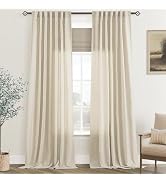 Jolilight Faux Linen Beige Curtains 84 inches Long for Living Room Rustic Farmhouse Linen Drapes ...