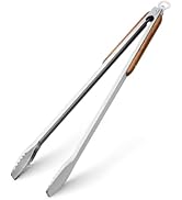 25" Extra Long BBQ Tongs with Wooden Handle, Heavy Duty Stainless Steel Metal Tongs for Charcoal,...