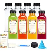 SUPERLELE 8pcs 12oz Plastic Juice Bottles with Black Tamper Evident Caps, Reusable Clear Juice Co...