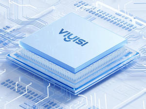 Close-up of a blue-tinted computer chip or processor, with visible circuitry and the text 'Vinyai' on its surface.