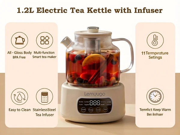 1.2L electric tea kettle with infuseer