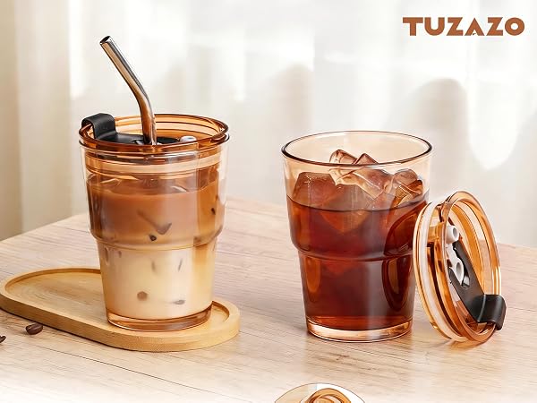 Glass Tumblers with Lids and Straws