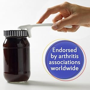A person using the white jarkey to open a jar on a white background