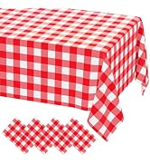 misaya 4 Packs 54 x 78 Inch Buffalo Disposable Table Cloth, Waterproof Plastic Tablecloth, Rectan...
