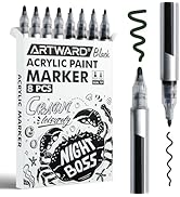 ARTWARD Black Acrylic Paint Markers 8 Pack, Dual Tip 0.7mm & 3mm Acrylic Paint Pens, for Rock, Wo...