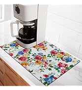 Matace Designer Coffee Maker Mat Dish Drying Mat - 12x19 Trimmable, PU Leather Surface & Rubber B...