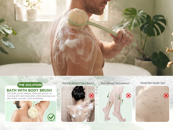 bath brush back scrubber for shower back washer for shower exfoliating men women loofah dry wet