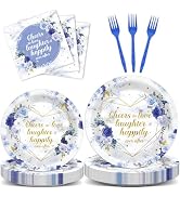 96Pcs Bridal Shower Party Supplies Blue Flowers Wedding Paper Plates Nankins Cheers to Love Party...