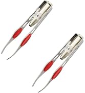 2 Pcs Silver Tweezer With LED Light for Hair Removal Makeup Tool Eyebrow Eyelash Tweezers for Wom...