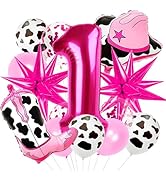 Hot Pink 1 Balloon Number, cowgirl balloons, Cow Print Balloons, Confetti Pink Helium Latex Ballo...