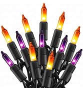 Purple and Orange Halloween Lights for Outdoor Indoor Decorations, 40FT 200 Count Incandescent Mi...