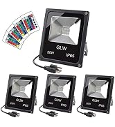 GLW 20W RGB LED Flood Lights Color Changing Floodlight with Remote Control IP65 Waterproof Outdoo...