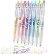 HANKU Glitter Gel Pens 8 Color Retractable Glitter Gel Pen Set 0.7mm Colored Pens for Journaling ...
