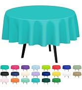 QIKSION 2 Pack Aqua Blue Plastic Tablecloth Disposable Circle Table Covers Blue Table Cloths for ...