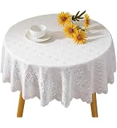 Jeloris White Lace Round Tablecloth with Floral Pattern 48 Inch Rustic Embroidery Lace Table Cove...