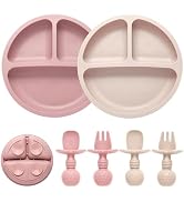 Eascrozn Silicone Baby Feeding Set, 2 Pack Divided Toddler Plates with Suction, 2 Pack Spoons and...