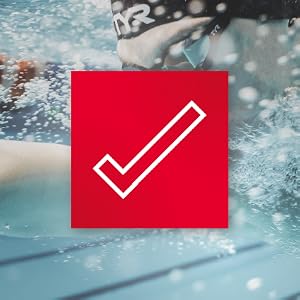 Image of red checkmark with person swimming in background with text reading streamlined.