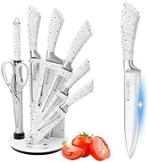 Knife Set, 9 PCS White Stainless Steel Kitchen Knife Set for Chef, Super Sharp Knife Set with Acr...