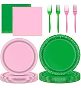 80PCS Pink and Green Party Decorations Witch and Princess Happy Birthday Plates Paper Napkins For...