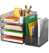 FANXIYQ 4-Tier Brown Acrylic Paper Tray Organizer with 2 Bookends | Tool-Free Stackable 1-4 Tier ...