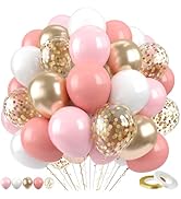 Paready Pink Gold White Balloons Set, 60 Pcs Metallic Gold Pink Balloons, 12 Inch Dusty Pastel Pi...