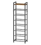 Simple Trending 8 Tiers Shoe Rack 16 Pairs Tall Wooden Plank Shoe Shelf with Hooks for Closet Ent...