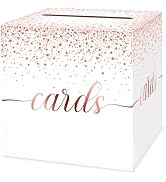 LIKAJON 1 Pack White and Rose Gold Card Box for Party, 8.7" White Gift Card Box Money Box for Bir...