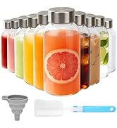 Sursip 8 oz Glass Bottles with Stainless Steel Lids (Set of 10) - Reusable Small Clear Jars for J...